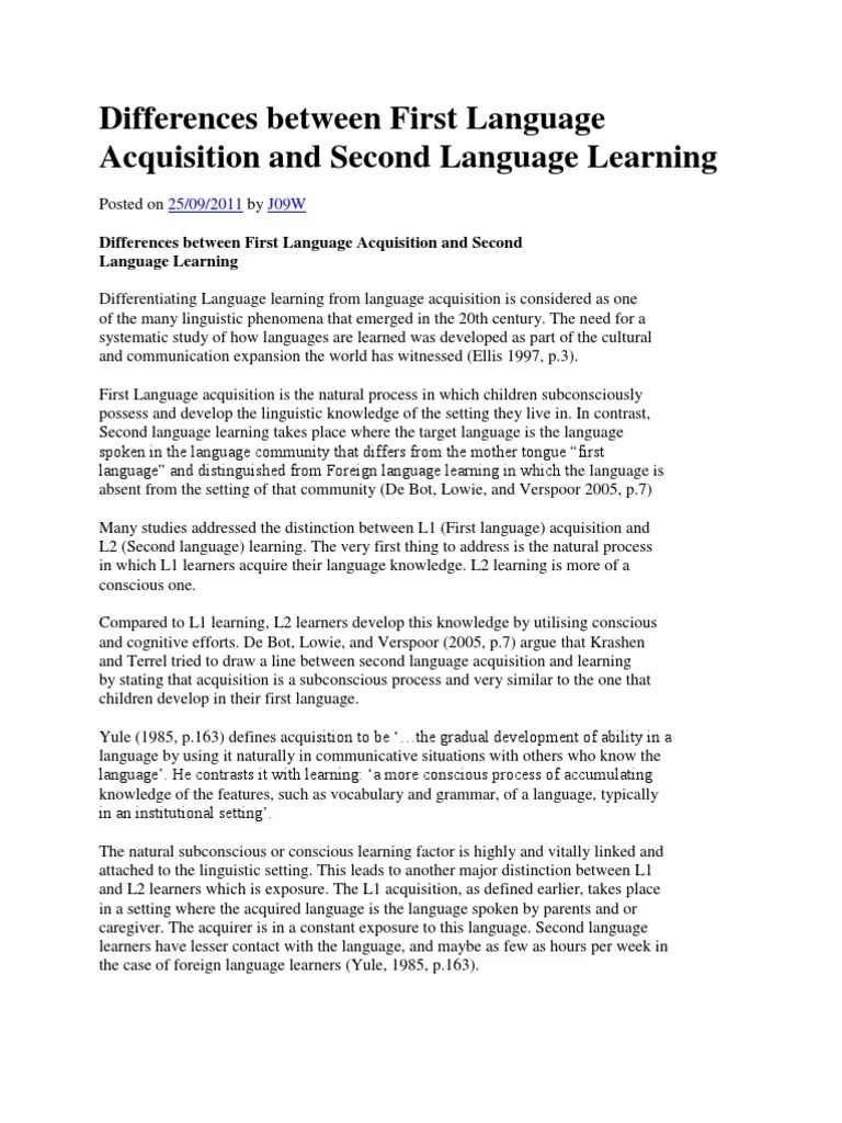 Differences Between First Language Acquisition And Second Language ...