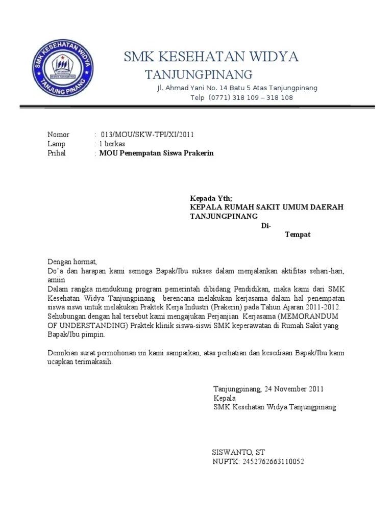 Surat permohonan kerja sama pengadaan binjai, 12 maret 2012. Contoh Surat Permohonan Kerjasama Dengan Rumah Sakit Info Terkait Rumah
