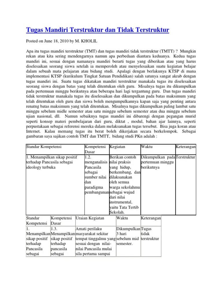 Contoh tugas terstruktur dan tidak terstruktur sd. Contoh Tugas Terstruktur Dan Tidak Terstruktur Matematika Sd Belajar