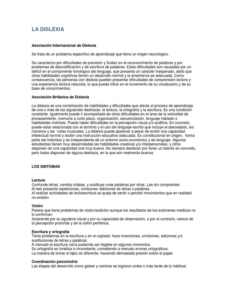 La Dislexia | PDF | Dislexia | Lectura (proceso)
