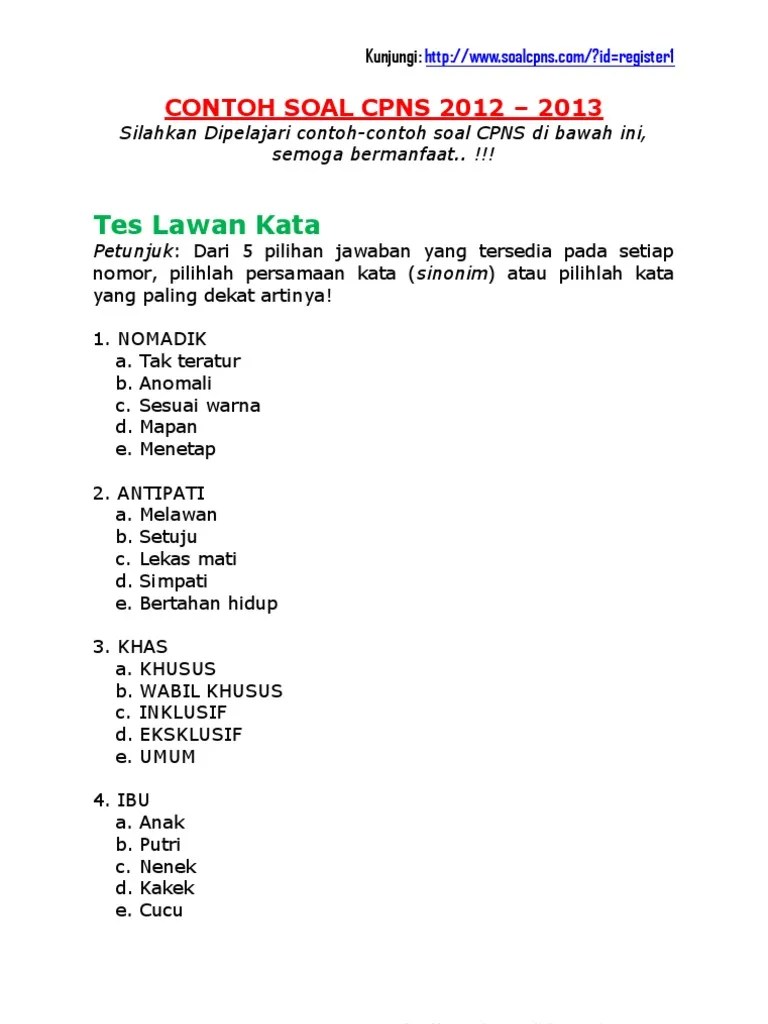 Jumlah soal yang akan diberikan dalam seleksi kompetensi dasar (skd) cpns tahun 2021 lebih banyak dari tahun lalu. Soal Tes Cpns Tahun 2012 2013 Pdf