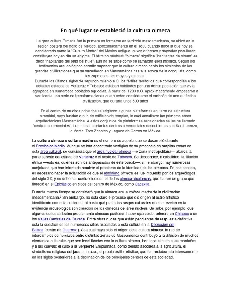Cultura Olmeca | PDF | Mesoamérica | Cultura De Las Americas