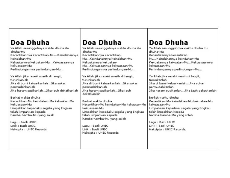 Berikut lirik lagu doa dhuha ~ unic ~: Doa Dhuha Pdf