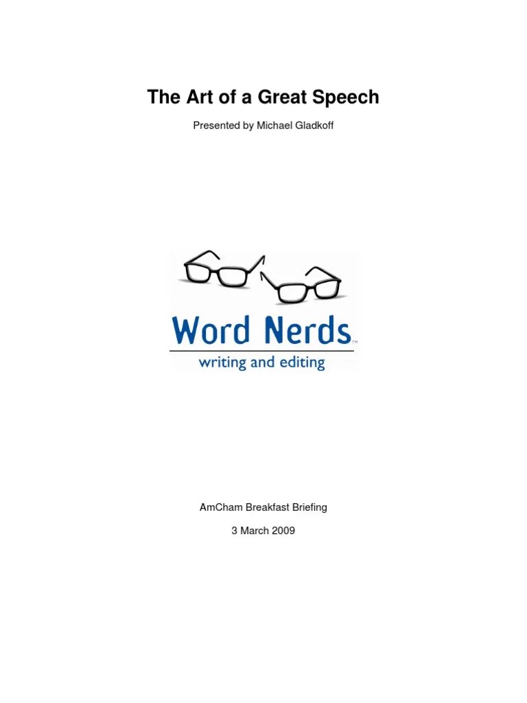 The Art Of A Great Speech | PDF | Public Speaking