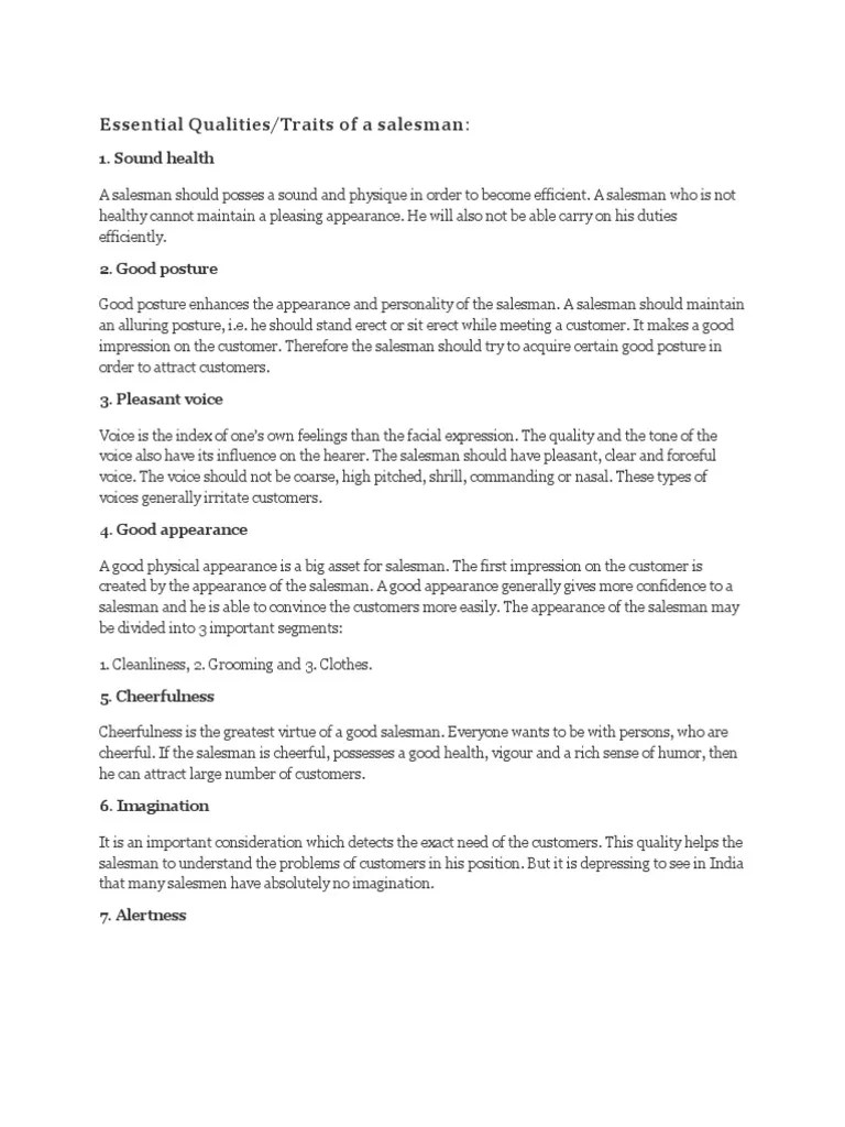 Essential Qualities Of A Sales Person | PDF | Sales | Integrity
