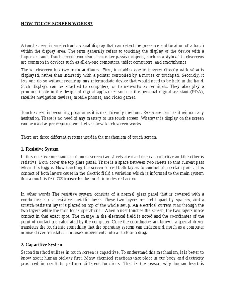 How Touch Screen Works | PDF | Touchscreen | Capacitor