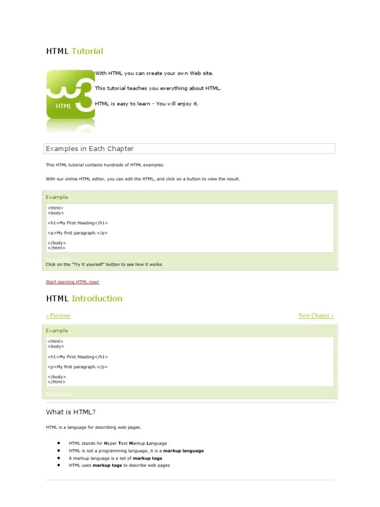 HTML Tutorial W3schools | PDF | Html Element | Html