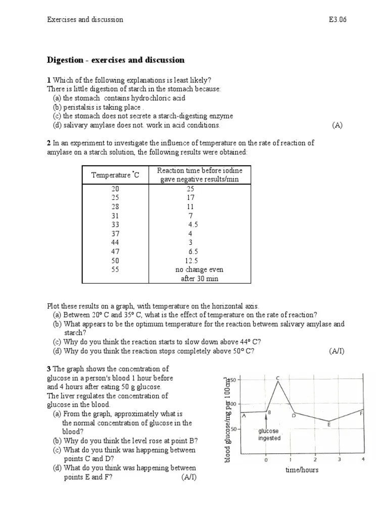 IGCSE BIOLOGY Exercises 03b Digestion | PDF | Digestion | Starch