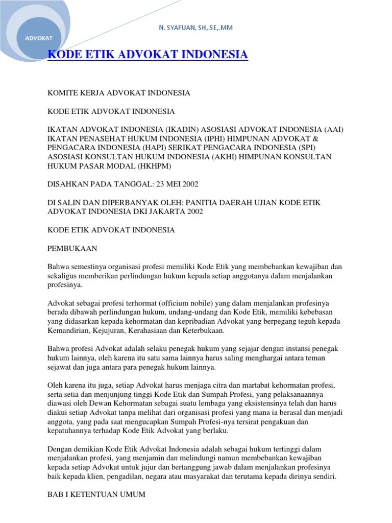 Kode Etik Advokat | PDF