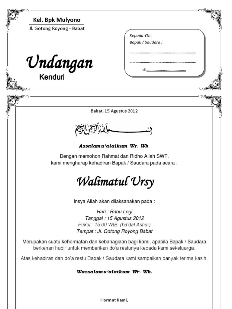 Upload file contoh undangan pernikahan walimatul ursy dengan format microsoft word.docx. Walimatul Ursy Pdf