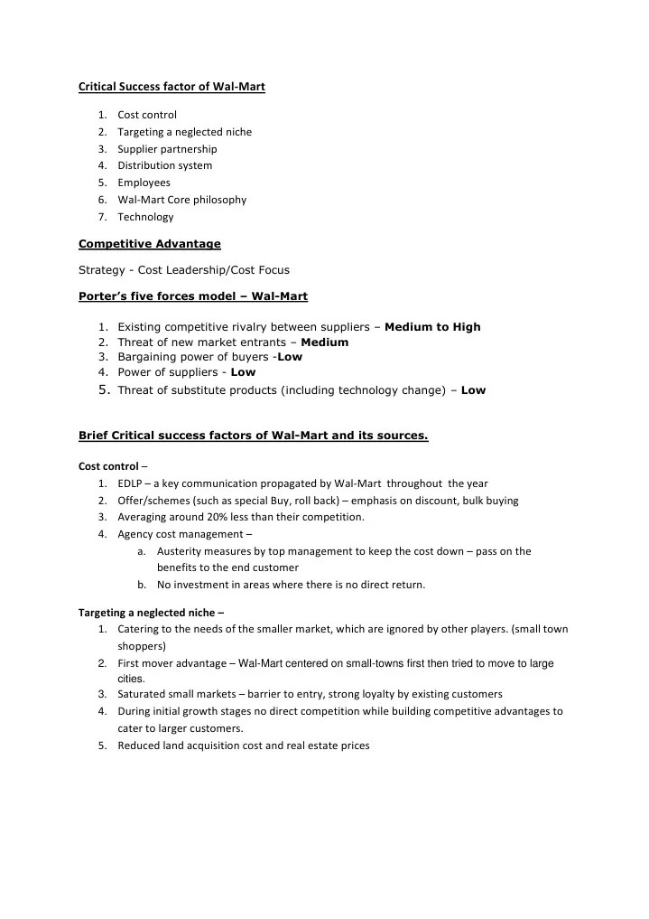 Q1. Why Is Wal-Mart Successful In The US What Are Wal-Mart's Competitive Advantage And Its ...