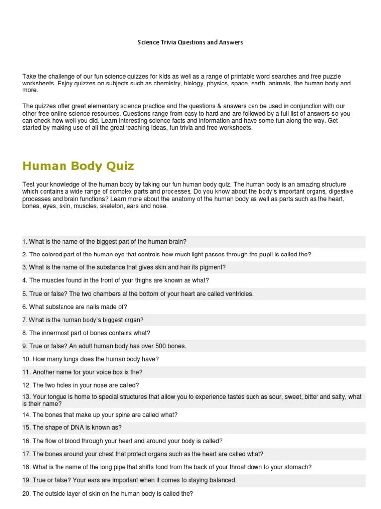 Worksheets labeled with are accessible to help teaching pro subscribers only. Science Quiz Bee Questions With Answers For Grade 5 Quiz Questions And Answers