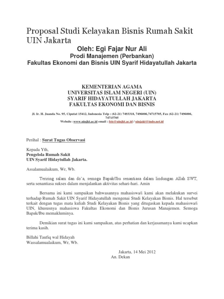 Mata kuliah studi kelayakan bisnis. Proposal Studi Kelayakan Bisnis Rumah Sakit UIN Jakarta