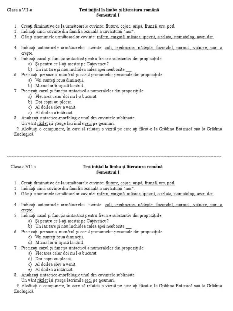 Page 1 of 5 școala gimnazială dorna arini obiectul: Teste Initiale Clasa 5 Romana 5