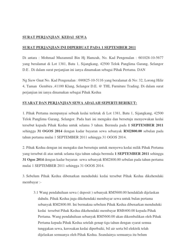 Tenancy Agreement Contoh Surat Perjanjian Sewa Kedai : Cara Kira Duti Setem Untuk Perjanjian Sewa Rumah Jadual