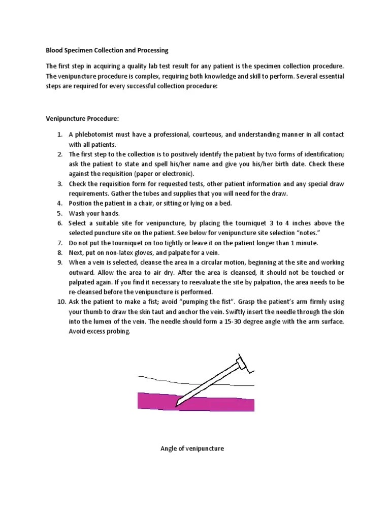 Blood Specimen Collection And Processing | Intravenous Therapy | Tissue (Biology)