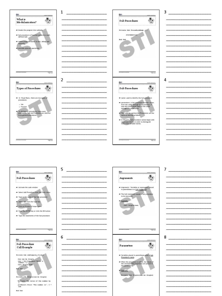 Weeks 8-9 Sessions 21-26 Sub Procedures And Functions | PDF | Parameter ...