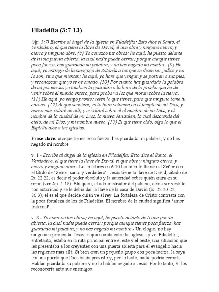 Apocalipsis 3-7-13 Carta Iglesia De Filadelfia | PDF | Jesús | Cristo ...