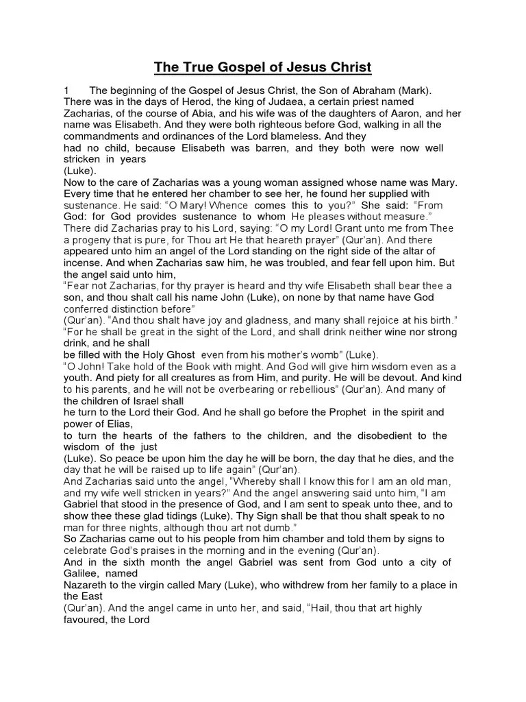 True Gospel Of Jesus Christ | PDF | Bible Content | Canonical Gospels