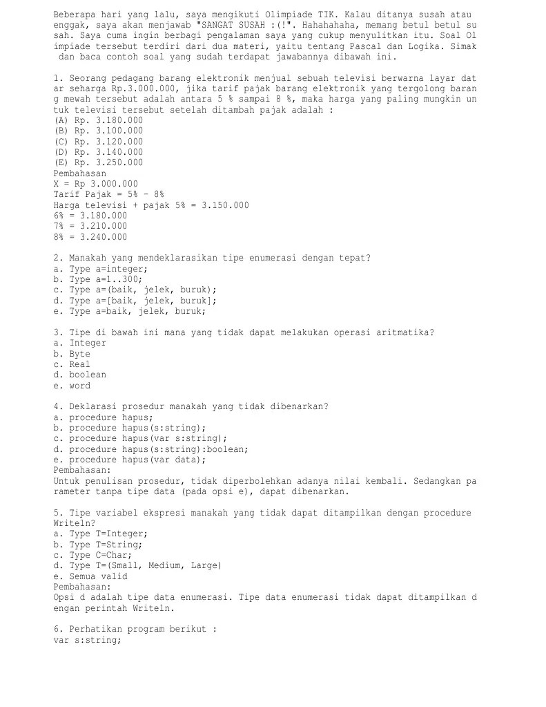 Saya akan membuat list soal dan solusi olimpiade astronomi di halaman ini. Contoh Soal Olimpiade Tik Sma Ma Pdf