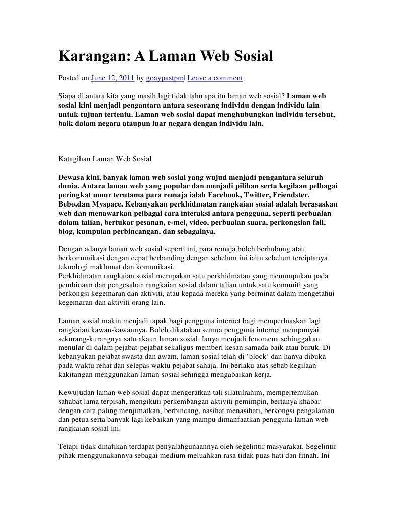 Fiksi merupakan karya tulis yang. Karangan Laman Web Sosial Pdf