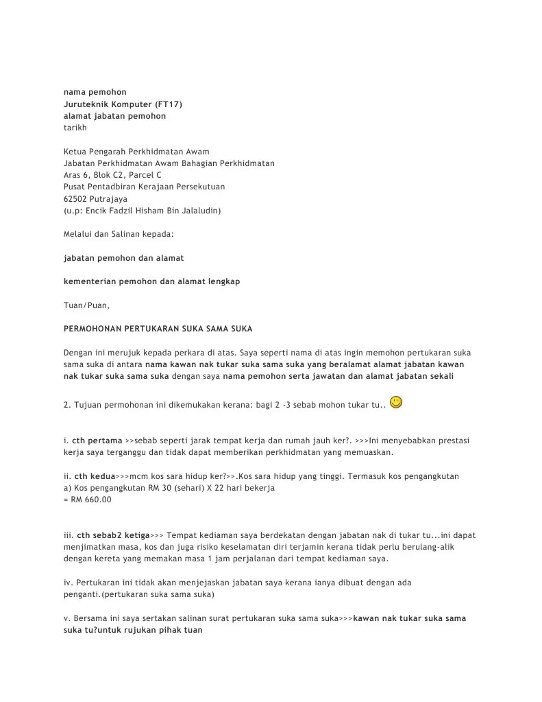 Contoh surat rasmi permohonan pertukaran tempat kerja kerajaan rasmi u cute766. Contoh Surat Permohonan Pertukaran Pdf