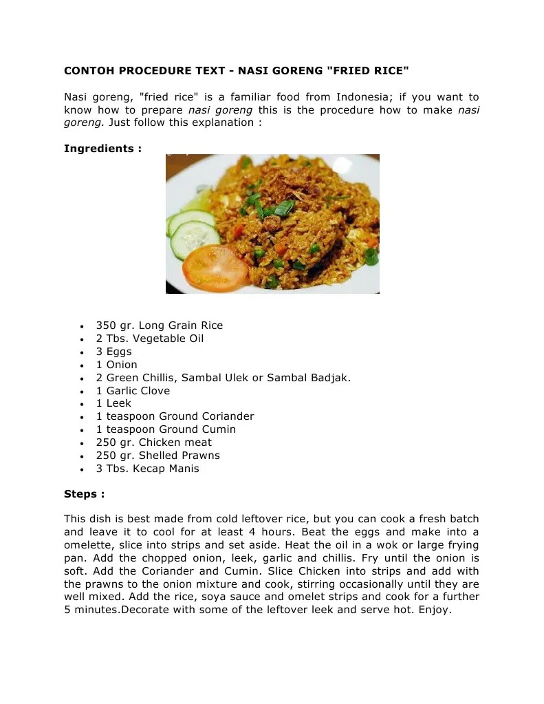 Procedure Text How To Make Fried Chiken Steps of Cooking Salted Fish Fried Rice.
