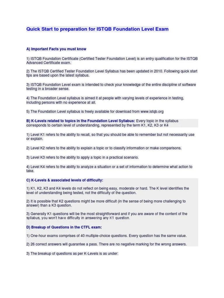 ISTQB Foundation Level Exam Details | PDF | International Software ...