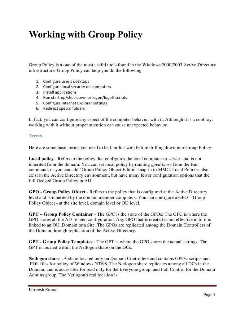 Working With Group Policy | PDF | Group Policy | Active Directory