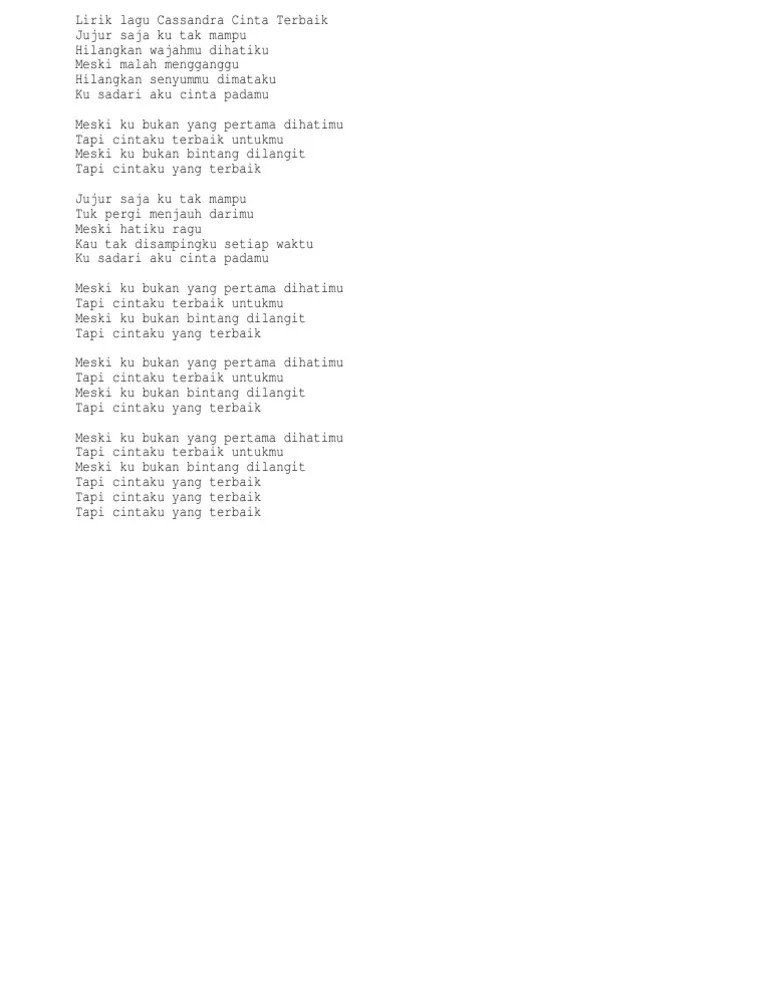 Meski ku bukan bintang di langit. Lirik Lagu Cassandra Cinta Terbaik Pdf