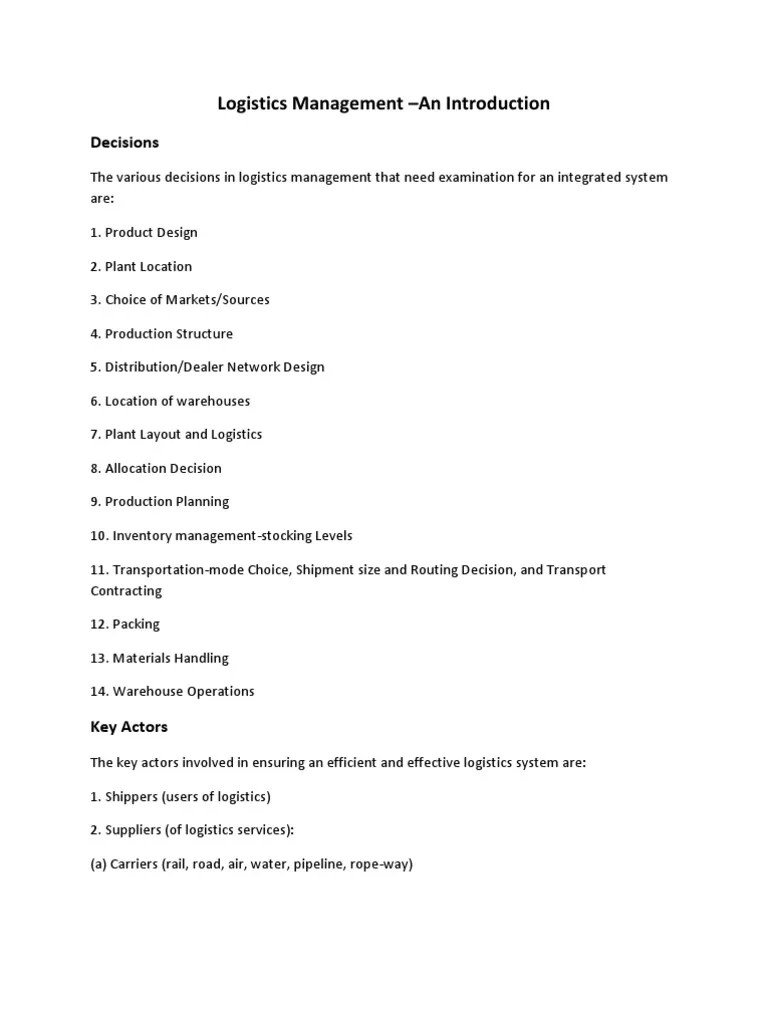 Logistics Management | PDF | Logistics | Supply Chain Management