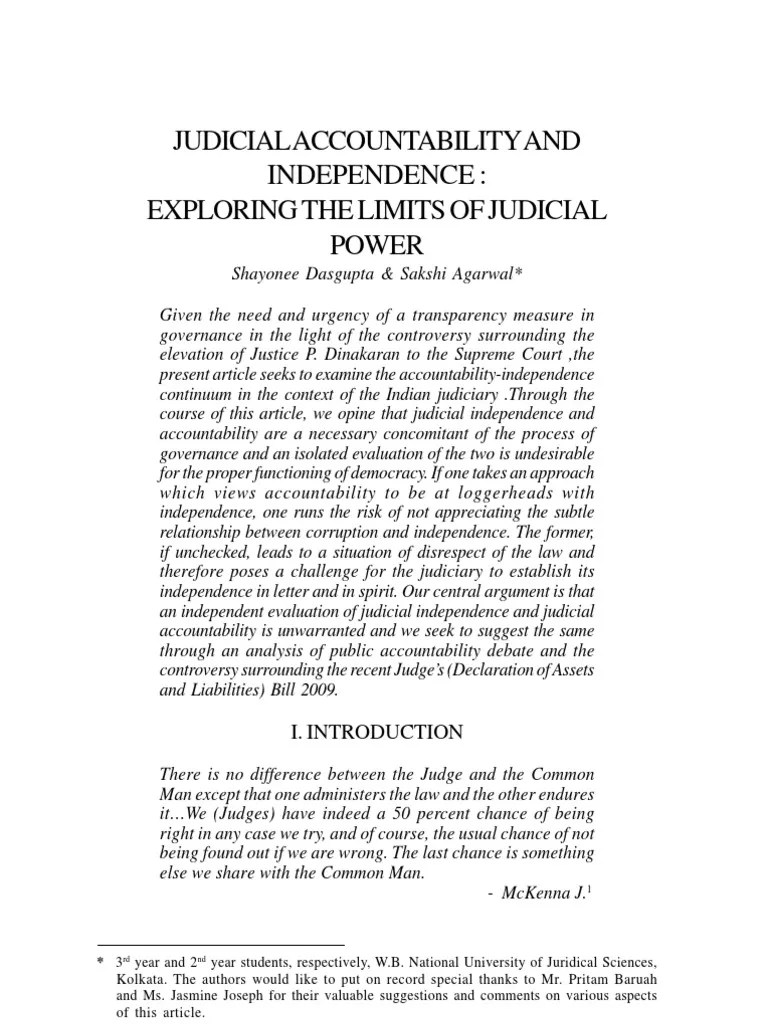 Judicial Accountability And Independece | PDF | Judiciaries | Accountability