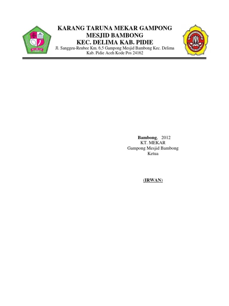 Itulah yang dapat admin bagikan mengenai contoh cover proposal 17 agustus karang taruna. Kop Karang Taruna Warna