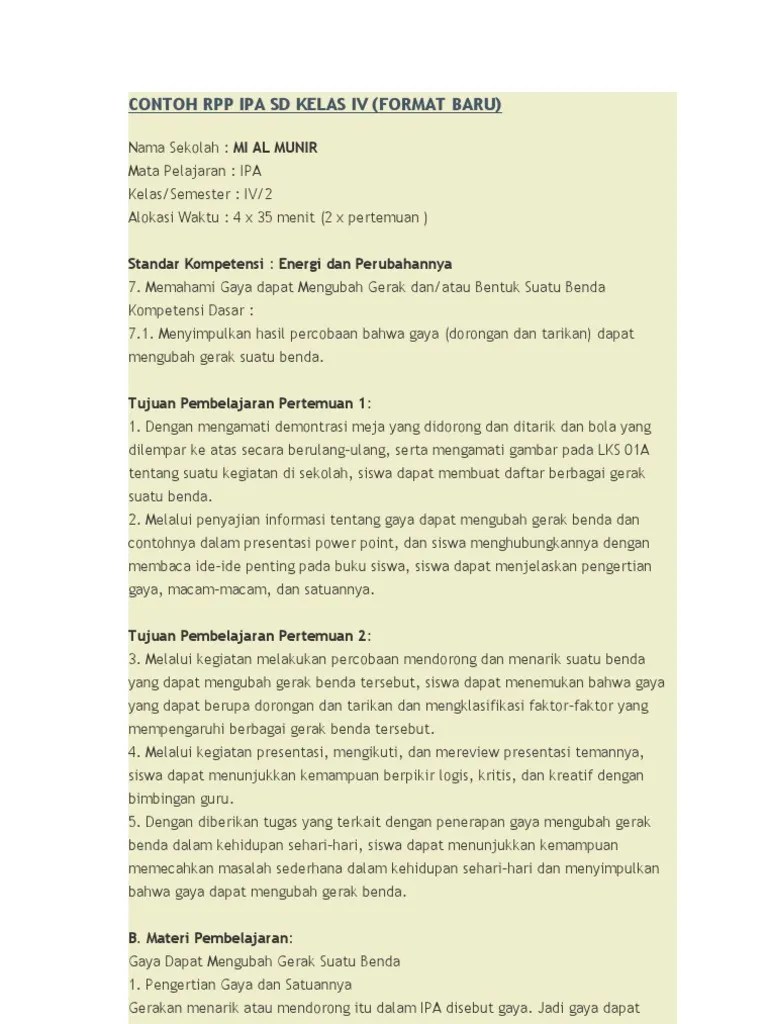 I (satu) standar kompetensi 1. Contoh Rpp Ipa Sd Kelas Iv Pdf