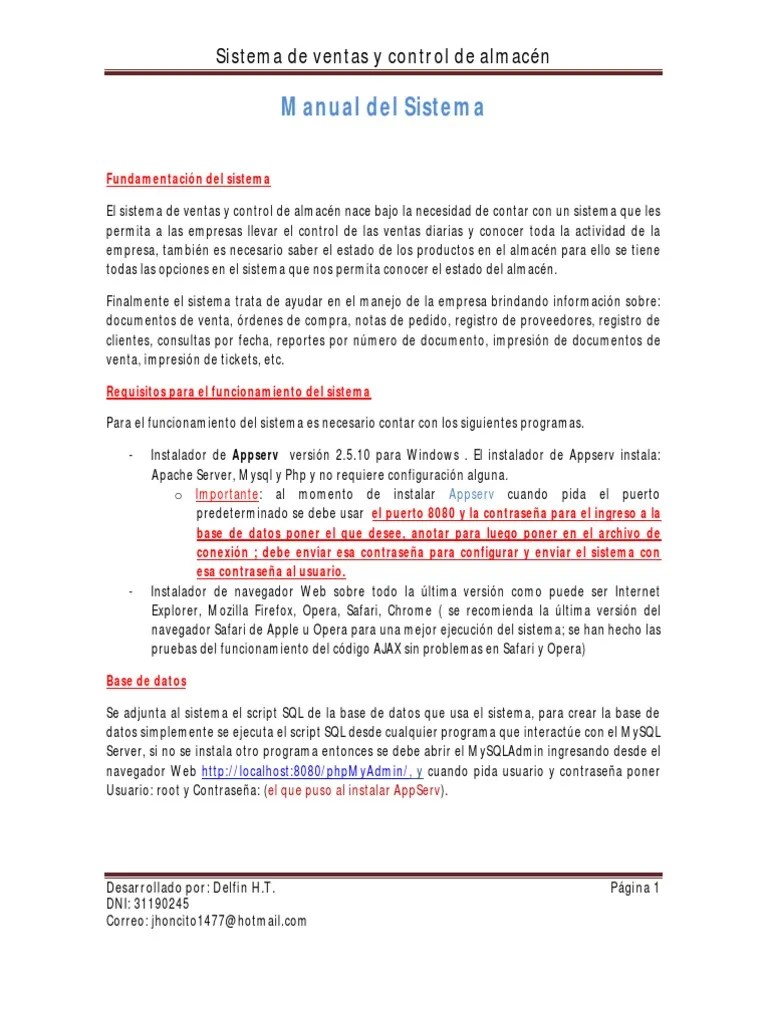 Manual De Usuario Sistema De Ventas | PDF | Contraseña | Point And Click