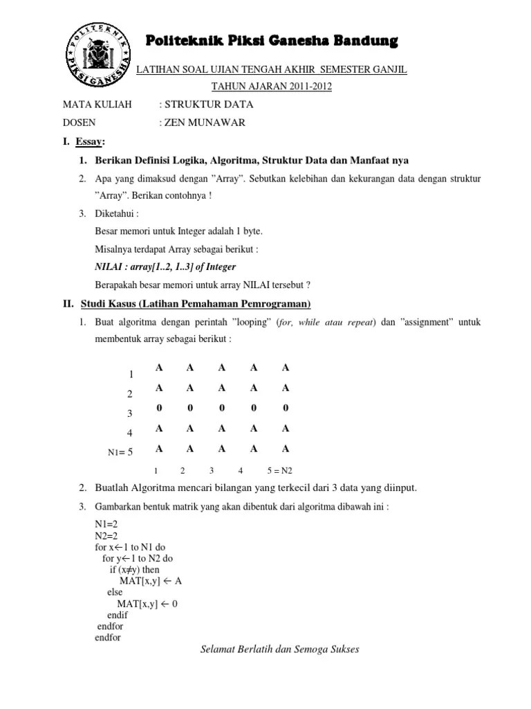 Soal Uts Struktur Basis Data Semester 2 Bsi Cute766