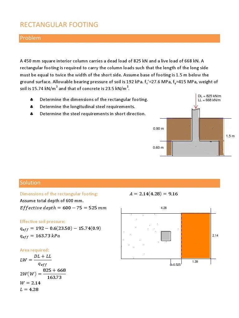 Rectangular Footing Sample Problem | PDF | Structural Load | Pressure