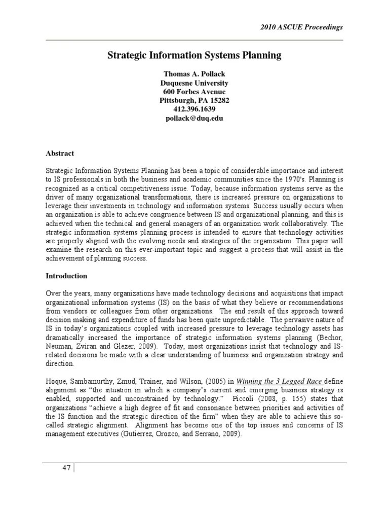 Strategic Information Systems Planning | PDF | Strategic Management | Information System