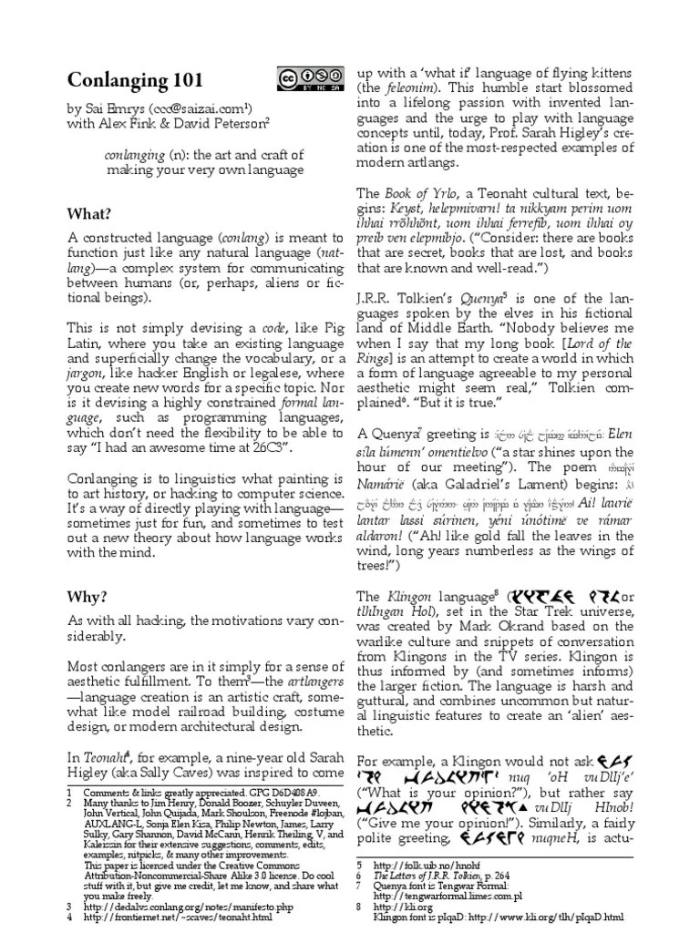 Conlanging 101 | PDF | Syllable | Phoneme