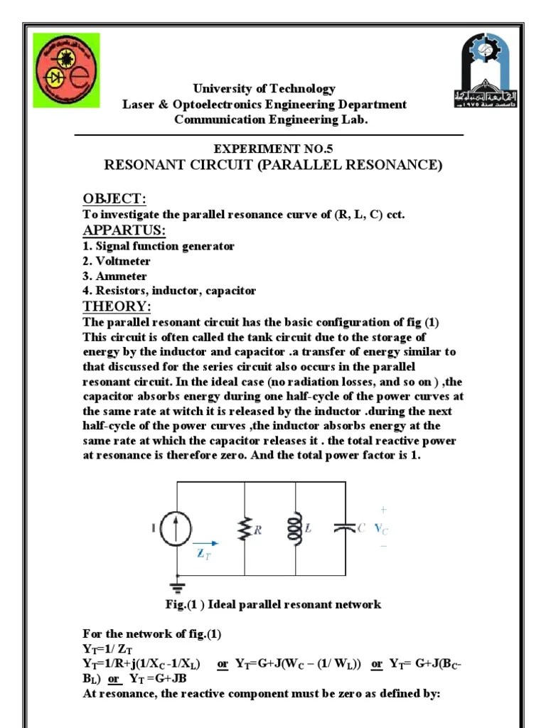 Resonant Circuit (Parallel Resonance) | PDF | Resonance | Electrical ...
