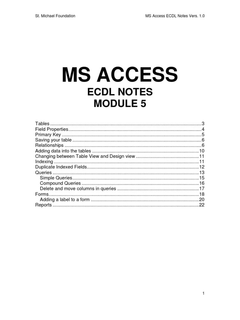 MS Access Notes | PDF | Database Index | Microsoft Access