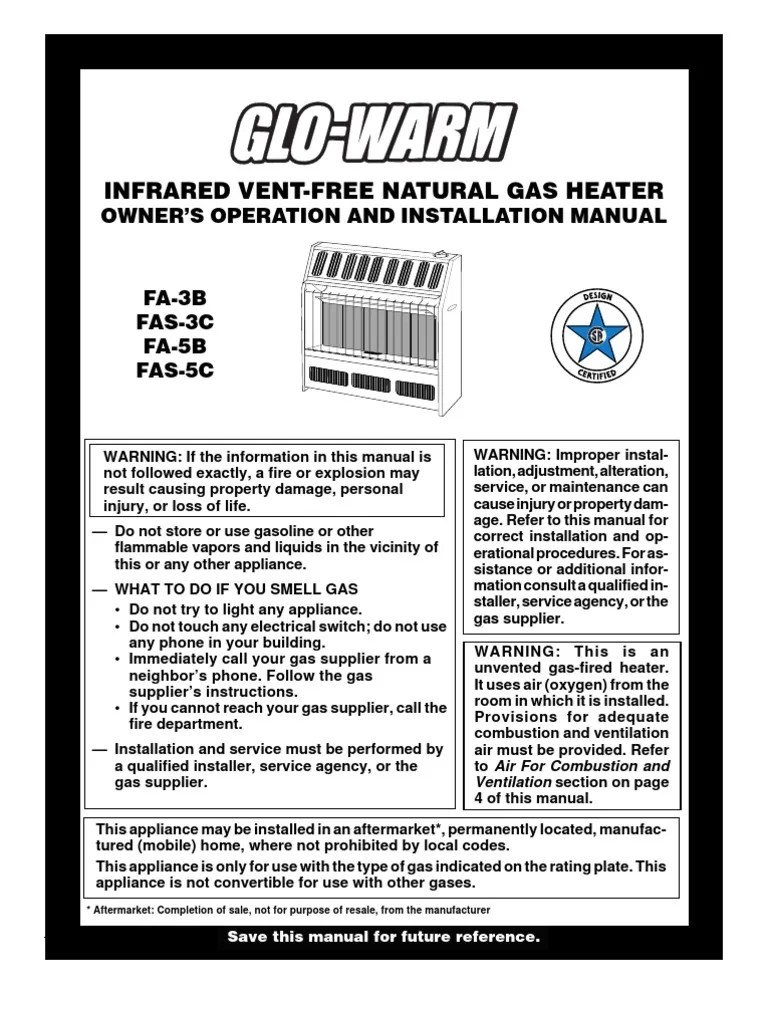 Glo-Warm Natural Gas Heater Manual | PDF | Ventilation (Architecture) | Thermostat