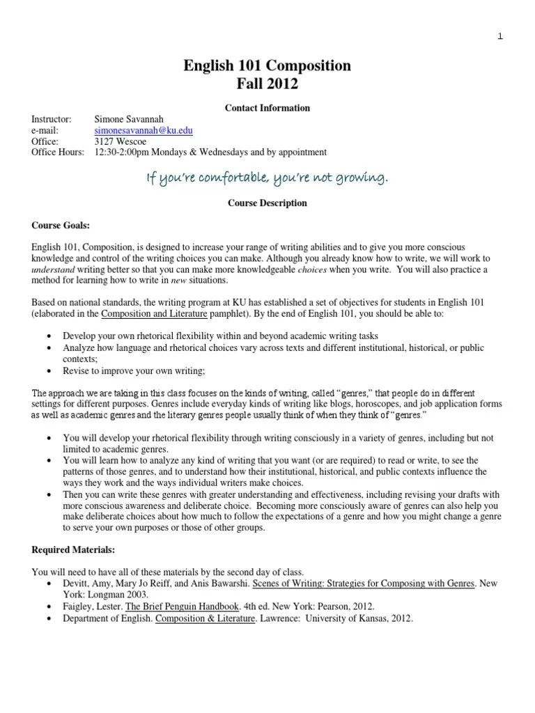 English 101 Syllabus | PDF | Plagiarism | Academic Dishonesty