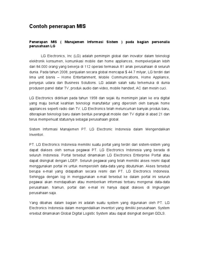 Sistem informasi untuk keunggulan bersaing perusahaan dan lingkungannya, tantangan system informasi global . Tugas Contoh Penerapan Mis Pdf