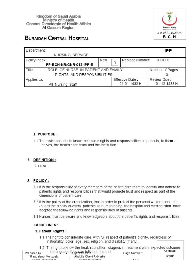 13-Role Of Nurse In Patient And Family | PDF | Patient | Hospital