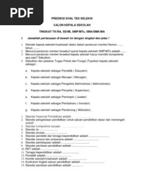 Uji kompetensi kepala sekolah (ukks). Prediksi Soal Tes Seleksi Kepala Sekolah Pdf