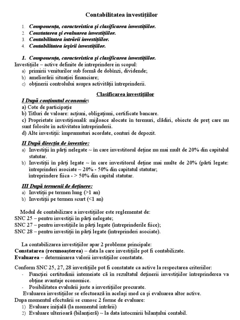 Finantari pe termen mediu si lung. Contabilitatea Si Caracteristica Investitiilor