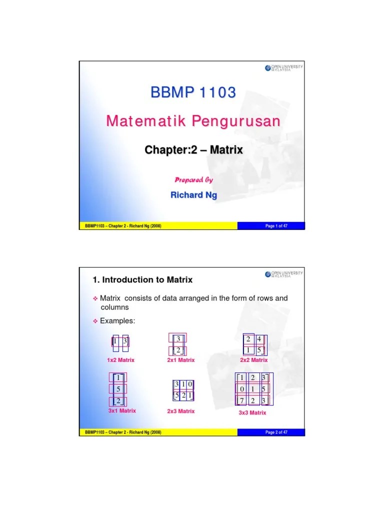 BBMP 1103 Matematik Pengurusan | PDF | Matrix (Mathematics) | Abstract ...