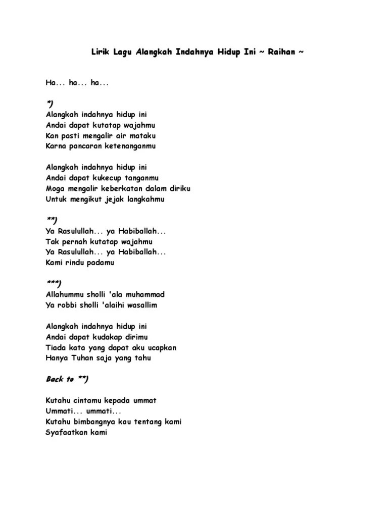 Lirik Lagu Alangkah Indahnya Hidup Ini | PDF