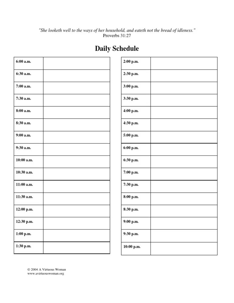 Blank schedule